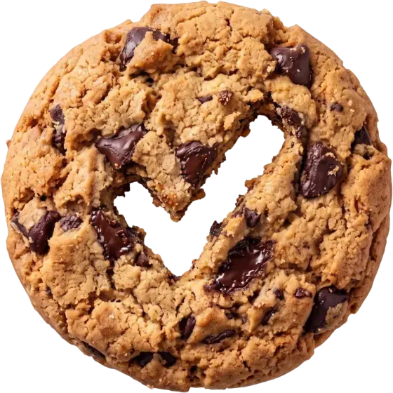 Chocolate-Chip-Cookie mit ausgestanztem Häkchen als Sinnbild für erteilte Cookie-Einwilligung beim Server Side Tracking