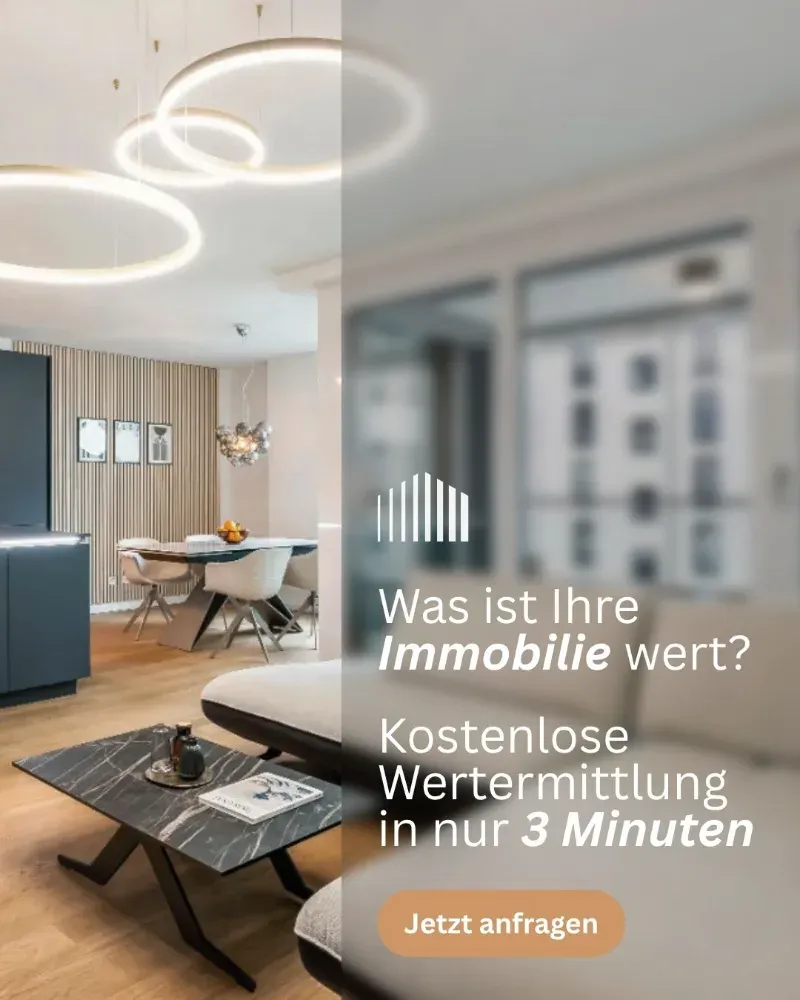 Meta Ad von Liebig Immobilien im Format 4:5: Was ist Ihre Immobilie wert? Kostenlose Wertermittlung in nur 3 Minuten, Button Jetzt anfragen, im Hintergrund ein modern eingerichtetes Wohnzimmer
